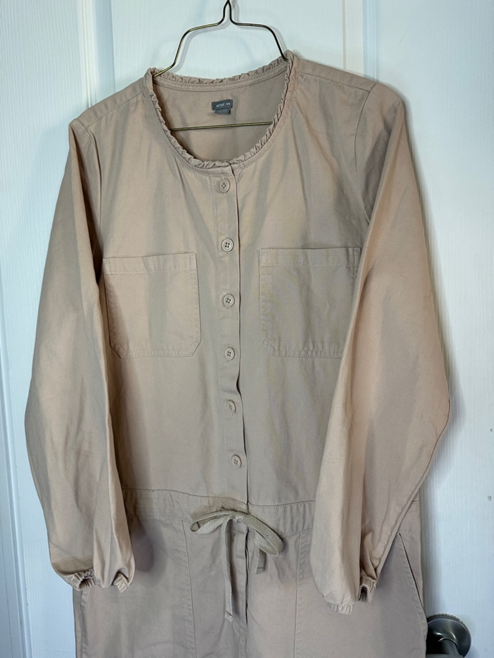 Aerie Tan blush pink Utility Jumpsuit ruffle edge women’s size M waist - Picture 3 of 10